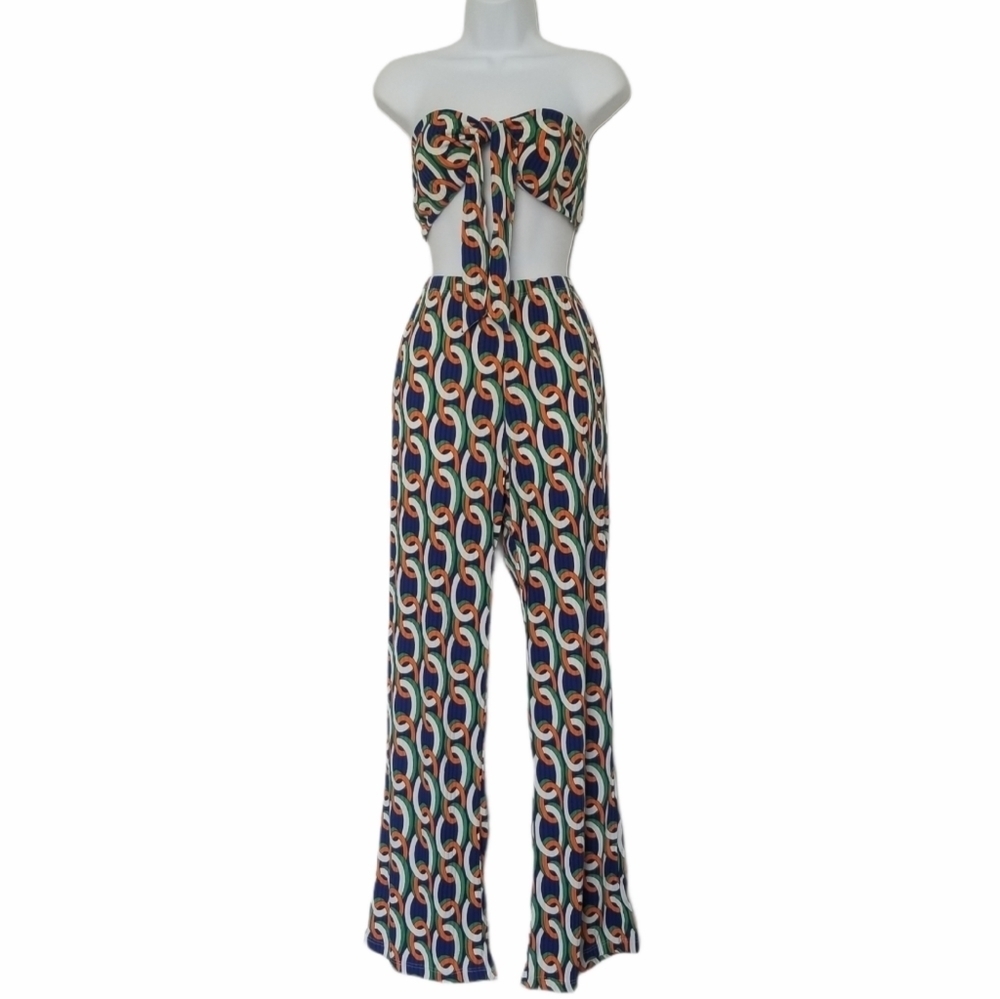 One By One Forever 21 2 Piece Bandeau Chain Print Set Large Festival Vacation.